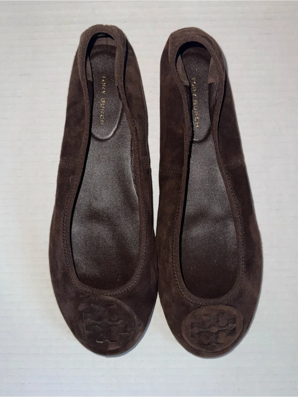 TORY BURCH Dark Cocoa Brown Suede Leather REVA Travel Foldable Ballet Flats 8.5